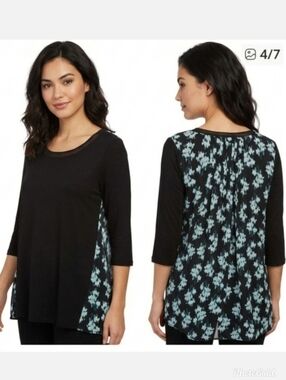 Flowy three-quarter sleeve floral top Women's size large NWT